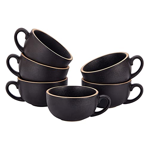 Set of 6 Cups Vintage Design 12 oz Professional Barista Ceramic Latte Art Cappuccino Cups Set (6 Count)