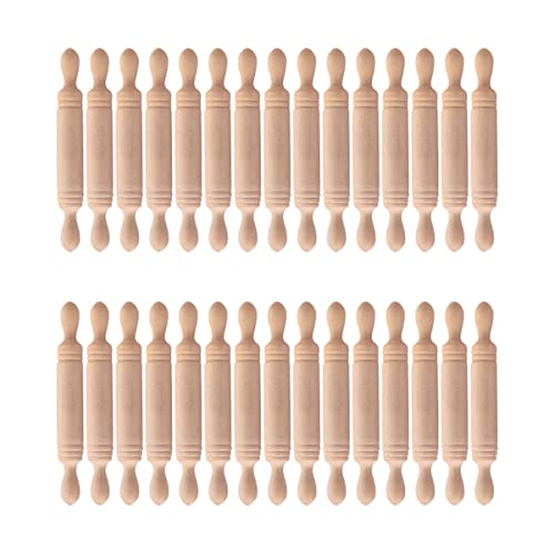 30 Pcs Mini Rolling Pins 1.96 Inch Wooden Simulation Kitchen Toys for Kids Miniature Dough Rollers for Dollhouse Decor Educational Craft Tools for Creativity and Imagination