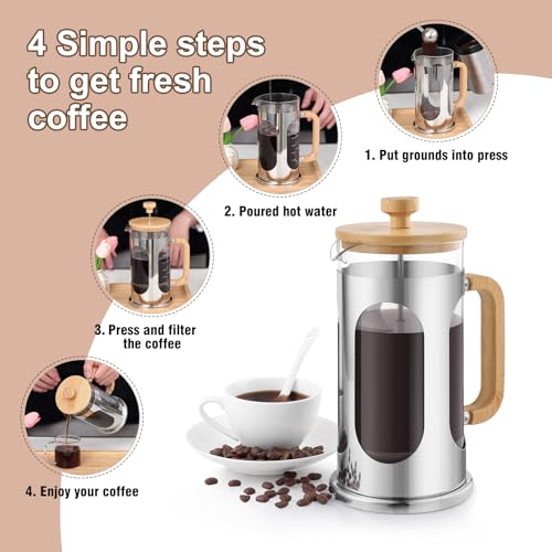 No Plastic French Press Coffee Maker 34 oz (34 Ounce)