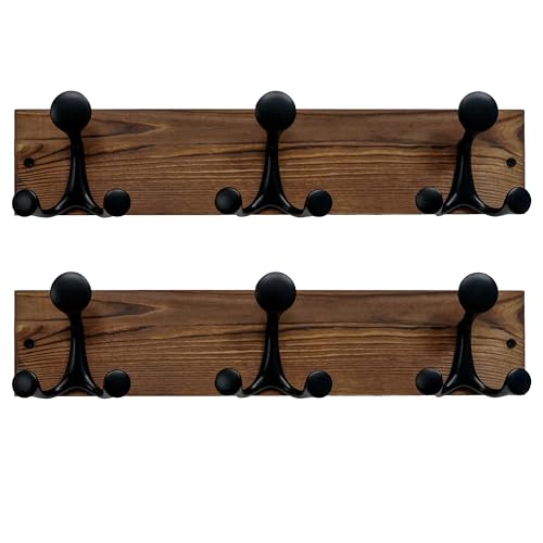 17 Inch Wood Coat Rack Wall Mount with 3 Triple Hooks (2 Count)