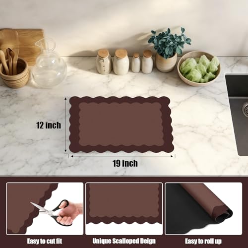 Brown Scalloped Coffee Mat for Countertop Coffee Bar Mat Matt