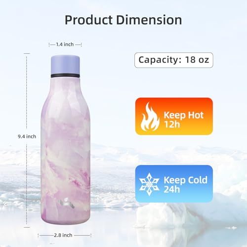 18 oz Insulated Stainless Steel Metal Water Bottle with Strap