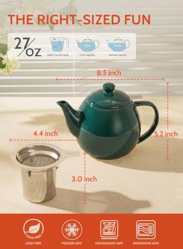 Porcelain Teapot 27 oz with Infuser for Loose Leaf Tea