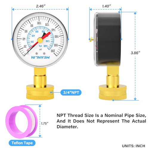 0~200Psi 3 4" Female Water Pressure Test Gauge