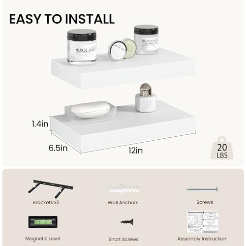12 Inch Floating Shelves Wall Mounted for Display (2 Count)