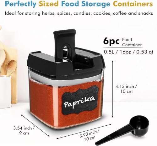 6PC (0.5L, 2.1 Cup, 17oz) Airtight Food Storage Containers + 6 Spoons (6 Count)