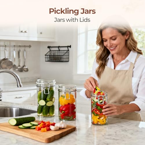 Glass Pantry Jars with Airtight Lids 34 oz 3 Pack Coffee Canisters (3 Count)