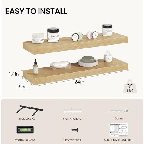 24 Inch Floating Shelves Wall Mounted for Display (2 Count)