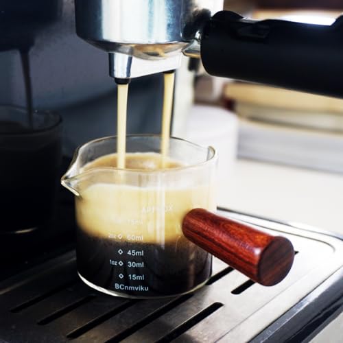 2 PCS Double Spouts Measuring Triple Pitcher Milk Cup with Wood Handle 75ML Espresso Shot Glasses Parts Clear Glass By BCnmviku (2 Count)