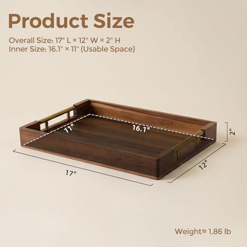 Acacia Wood Serving Tray with Golden Handles
