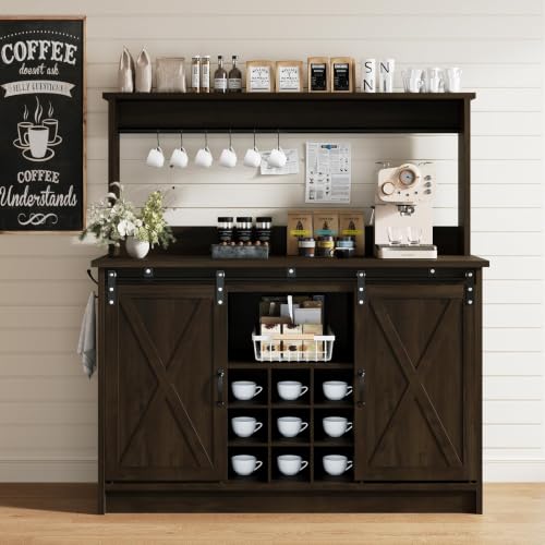 47" Farmhouse Coffee Bar Cabinet with Storage Hutch