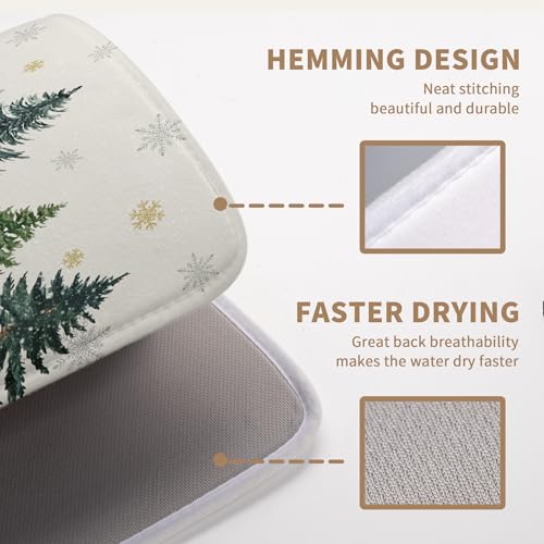 Winter Forest Dish Drying Mat Winter Snowflake Large Kitchen Mats Dish Drying Pad Christmas Tree Absorbent Dish Dryer Mat for Kitchen Countertops Microfiber Drainer Pad Dish Drying Mats
