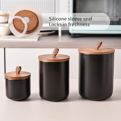 Black Ceramic Canister Set with Bamboo Lids