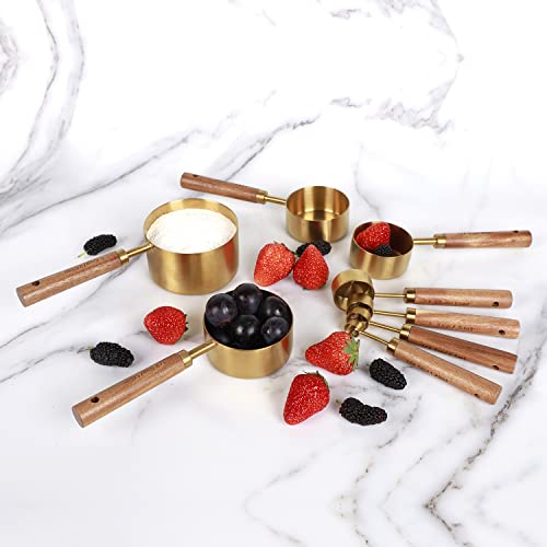 Collection 8 Piece Gold Measuring Cups Set and Measuring Spoons