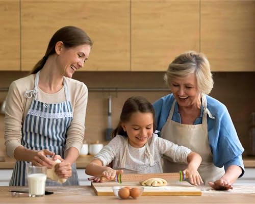 Rolling Pin with 4 Adjustable Thickness Rings and Long Handle 13.6 Inch Wooden Dough Roller for Baking