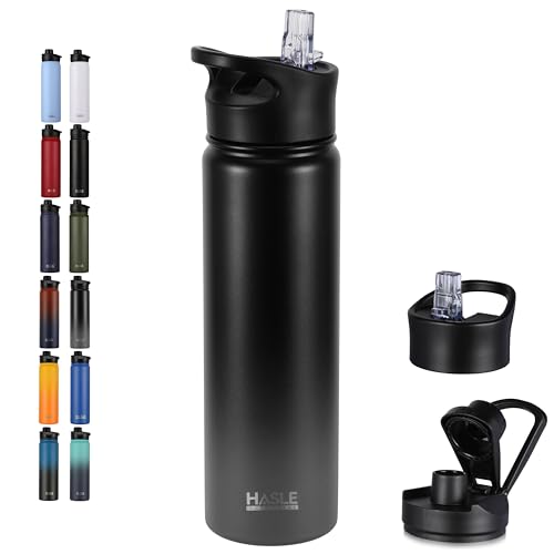Insulated Water Bottle 22 oz Double Wall Stainless Steel Water Bottle Wide Mouth with Straw Lid & Spout Lid Keeps Cold or Hot