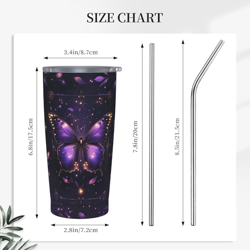 Butterfly Tumbler with Lid and Straw 20oz Coffee Tumblers Leakproof Stainless Steel Travel Mug Vacuum Insulated Cup for Iced and Hot (20 Count)