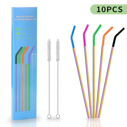 10 Pcs Metal Straw Reusable 8.5" 6mm Stainless Steel Straws (10 Count)