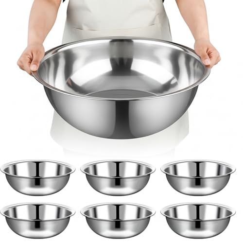6 Pcs Stainless Steel Mixing Bowls Metal Mixing Bowls Extra Large Basin Salad Bowl with Deeper Edge (6 Count)
