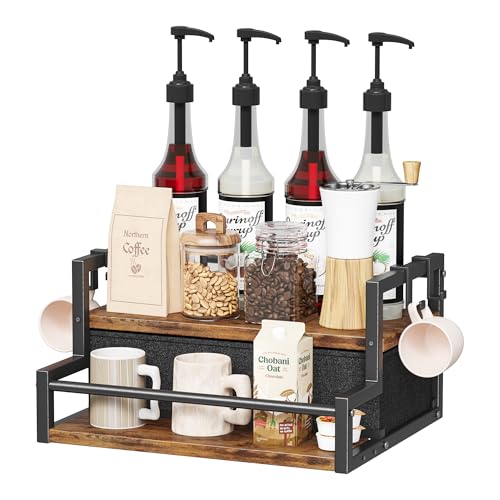 Coffee Syrup Organizer Rack with Coffee Pod Drawers and Cup Hook