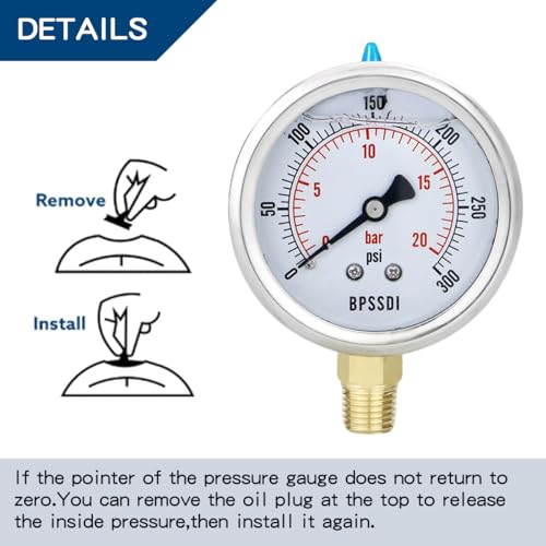 0 300 Psi Glycerin Liquid Filled Pressure Gauge