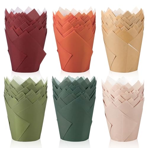 180 Pcs Autumn Tulip Cupcake Liners Warm Fall Muffin Baking Cups Wedding Colors Cupcake Wrappers for Thanksgiving Harvest Party Supplies Table Decor (180 Count)