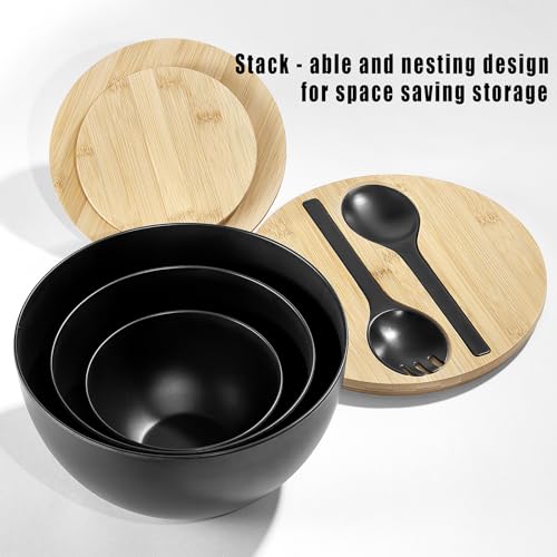 Large Salad Bowls with Bamboo Lids Set of 3