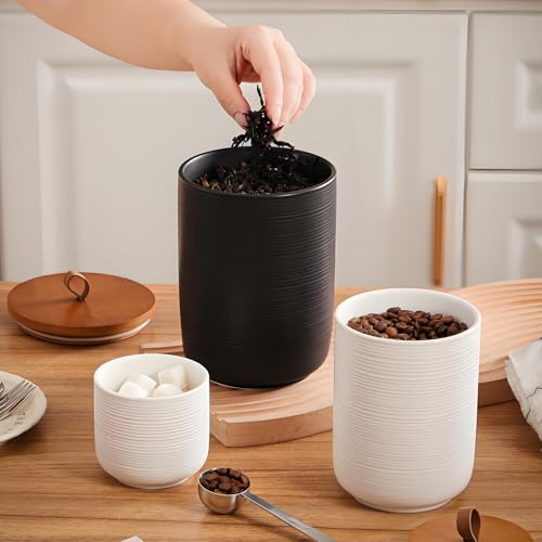 Food Storage Jar Strong Ceramic Storage Canisters with Airtight Wooden Lid (3 Count)