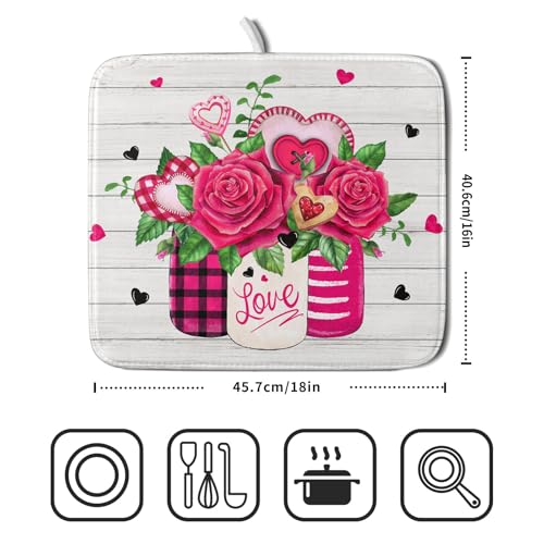 Valentine's Day Rose Flower Dish Drying Mat for Kitchen Counter