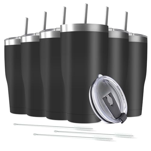 6 Pack 20oz Stainless Steel Tumblers Bulk Reusable Travel Mugs with Lid