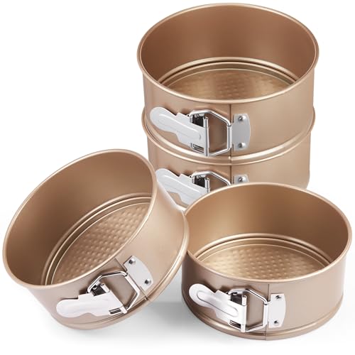 4 Pcs 6 Inch Non Stick Springform Pan with Removable Bottom Carbon Steel Round Springform Cheesecake Pan with Stainless Steel Spring Buckles for Baking Kitchens Restaurant (4 Count)