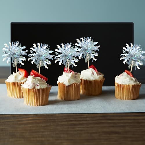 30Pcs Foil Firework Cupcake Toppers Sparkle Tinsel Cake Toppers Tinsel Drink Cake Decoration Cocktail Picks for Birthday Wedding Graduation Party Supplies Silver (30 Count)