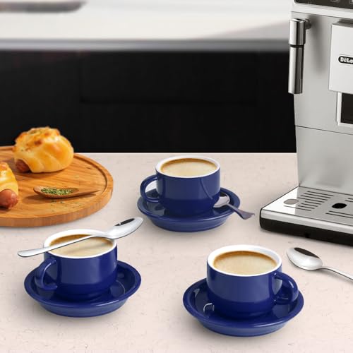 Premium Espresso Shot Cups and Saucers Set with Espresso Stainless Steel Spoons (6 Count)