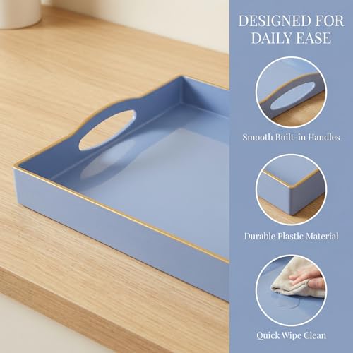 Blue Serving Tray with 4 Handles