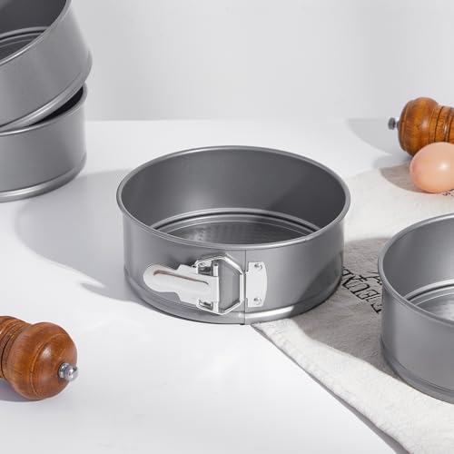 4 Pcs 7 Inch Non Stick Springform Pan with Removable Bottom Carbon Steel Round Springform Cheesecake Pan with Stainless Steel Spring Buckles for Baking Kitchens Restaurant (4 Count)