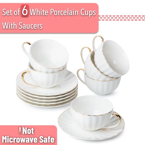 BTaT Cappuccino Cups with Saucers 7 oz (6 Count)