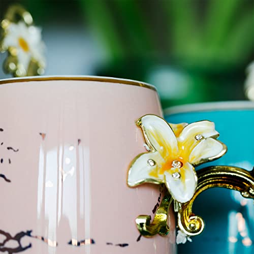BTaT Floral Ceramic Mugs with Spoon (2 Count)