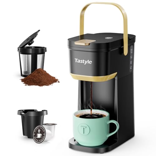Mini Single Serve Coffee Maker for K Cups and Grounds with Handle