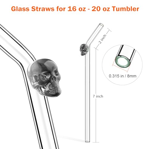 Grey Skull Glass Straws with Charms (8 Count)