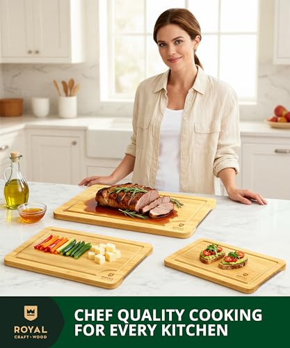 Wooden Cutting Boards for Kitchen Meal Prep & Serving (3 Count)
