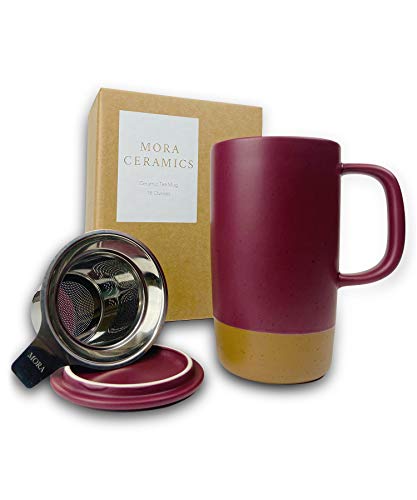 Mora Ceramics Large Tea Mug with Loose Leaf Infuser and Ceramic Lid