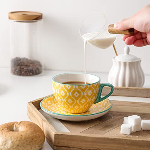 Ceramic 8 oz Cappuccino Cup Set with Saucers (6 Count)