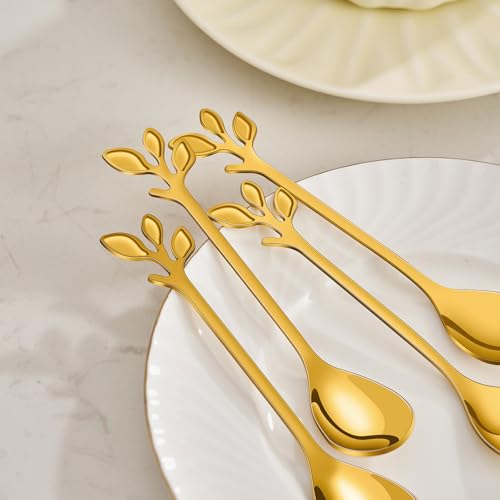 Elegant Gold Leaf Handle Coffee Spoons (10 Count)