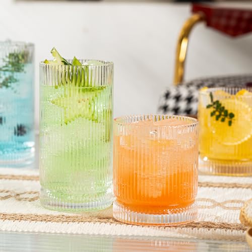 Ribbed Glass Cups Set (4 Count)