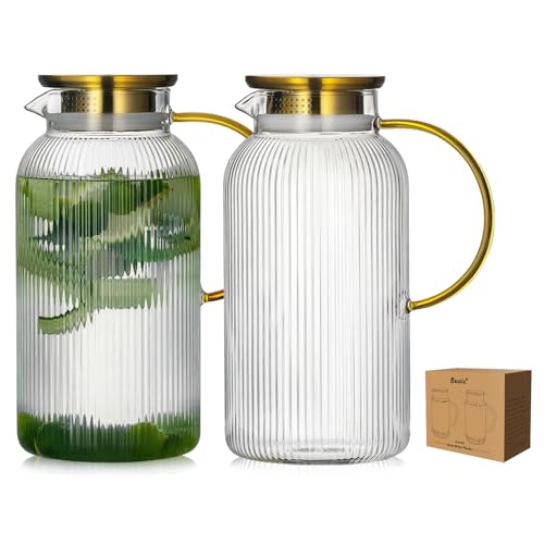 2 PACK Glass Pitcher with Lid (2 Count)