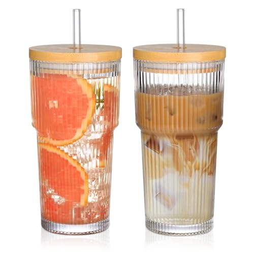 20oz Glass Cups with Lids and Straws
