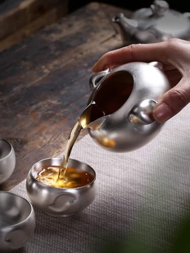 999 Sterling Silver Tea Set Kung Fu Tea Cup Set with Silver Set Tea Home Ceramic Teapot Lid Bowl for Gift