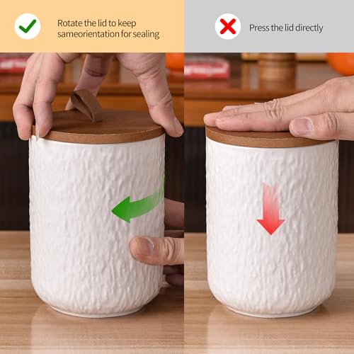 White Stone Ceramic Canister with Bamboo Lid (3 Count)