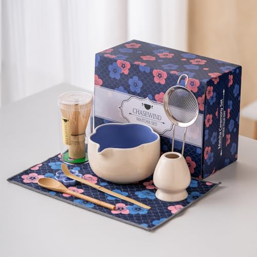 Matcha Set 8Pcs Floral Ceramic Matcha Kit with Matcha Whisk