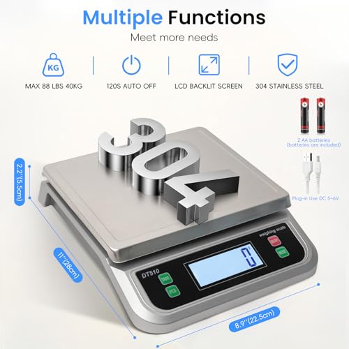 88lb Food Scale Stainless Steel with 6 Unit and Tare PCS Funtion
